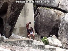 Hot fuck near the stone wall