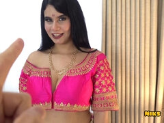 Sexy Indian MILF strips off her sari and fucks hard in her first desi romp