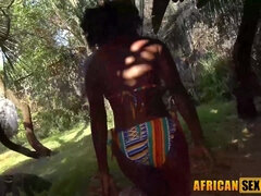 African black teen deepthroated outdoor