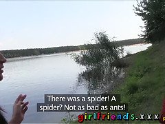 Blonde lesbians make secret pussy-eating sextape by the lake in HD