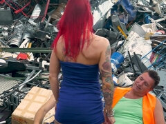 Junkyard Anal - Redhead Julia in Exclusive Anal threesome hardcore with cumshots