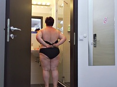 Hairy bbw granny waiting for her toyboy in the shower