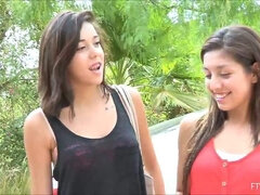 Lovely teen girls Cortney FTV and Sophie FTV come home from a walk and talk to camera barefoot