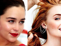 Emilia Clarke and Sophie Turner wank Off to the beat contest