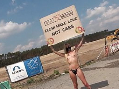 Tesla Protest! Kitty Blair undressed in public! WolfWagner.com