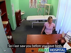Sexy blonde milf George Uhl gags on a hot load from her doctor in POV