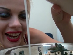 Sexy Nadia eats cereal filled with sexy soldiers