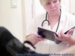 Scrotal saline inflation by dominatrix medic Valeria