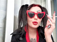 Sexy smoking fetish by Dominatrix Nika. Mistress smokes 2 cigarettes and blows smoke in your face. Sexy red lips