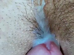 Slowly fucking my stepmoms hairy pussy. Homemade porn. She has a tight and wet butterfly pussy