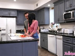 Gina Valentina gets her tight pussy drilled hard by Donnie Rock in a filthy kitchen fuckfest