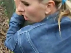 Horny blonde milf fucks in the forest