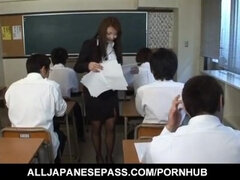 Mei Sawai Asian busty in office suit gives hot blowjob at school