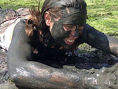 Messy Cute Girl, messy muddy and Gunged in marvelous Pink