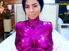 Cam Girl Nake In Purple Body Paint With Nice Titties