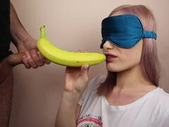 Petite step sister got blindfolded in fruits game