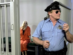 Severe prison guard has fun with an insidious blonde