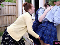 unshaved college girls have bang-out with headmistress