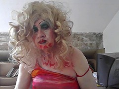 Total tramp, sissy fagot, smoking fetish whore, Sarah, masturbating, with an 8 inch dildo in her ass