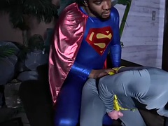 Superman barebacking batman after bj in interracial duo