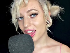 Blonde does a topless ASMR boob massage