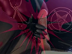 Cock worship for Baphomet. Mistress Lilith sucks glans and eats ungodly cum. Alternative view