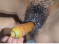 女, 食べ物, 毛深い, インド人, オナニー, オマンコ, 一人