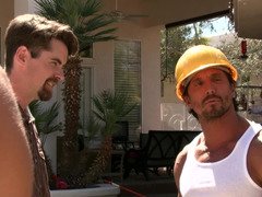 More than one construction men fuck the annoying hoe sitting by the pool