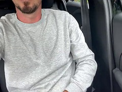 A young guy jerks off in the car + moans and cums