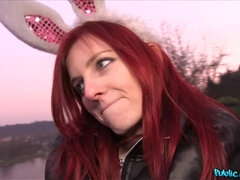 Hot Redhead Easter Bunny Girl Fucked Outside for Quick Cash