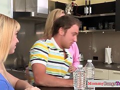 Asslicked three way stepmom cumswaps with young