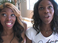 Ebony Sisters Share A White Dick - interracial sex