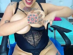 Big natural tits latina, nipple masturbation, licking