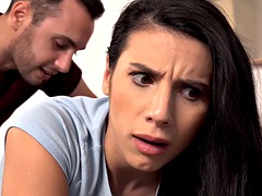 STUCK4K. Sexy Romanian brunette Nelly Kent is stuck and penetrated