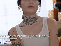 Crystal Cherry and Petite French girl Chloe Chevalier have a steamy lesbian session with pussy eating, vibrator play and more!