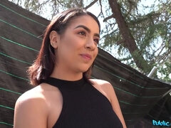 Mamada, Morena, Latina, Dinero, Al aire libre, Público, Coño