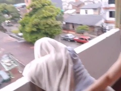 Public sex on the balcony of my house with the apartment owner's while it rains