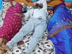 Stepson Fucks Desi Stepmom and Her Friend in Bed - Hot Indian Threesome Action