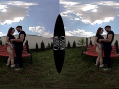 Petite Step Sis Couple's Wild Public Passion on Bench