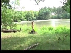 Hot Brunette Teen with Big Natural Boobs Fucks Grandpa at Lake - old and young sex outdoors