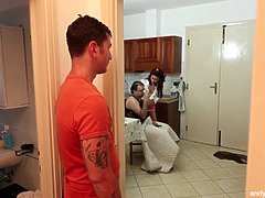 Svart, Kukk suging, Brunette, Sperm skott, Hardcore, Hd, Fitte, Pupper