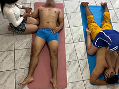 Couple massage with a happy ending. Girlfriend exchange between friends who have changed partners