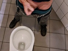 Horny at work: Jerk off and cum in the toilet at work. People came too