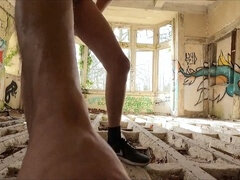 Nude in public, abandoned house, nude