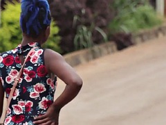 Blue haired ebony beauty convinced to have sex with young guy