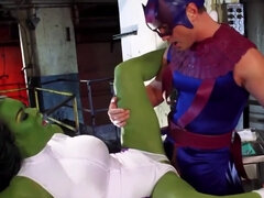She-Hulk blows masked man and gets fucked missionary style