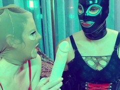 Sissy in latex receives an intense smoky blowjob lesson from domineering mistress