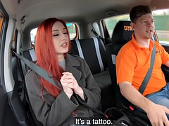 Redhead chick gets fucked by dude driving missionary