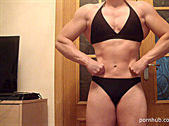 Strong woman, muscular woman, girls flexing biceps