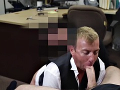 Gay pawn gets ass banged in office threesome after swallowing bosss cock